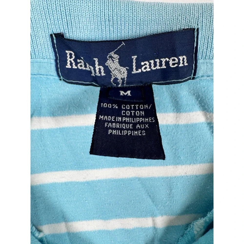 Vintage Ralph Lauren Mens M Crest Polo Shirt Blue White Stripe Cotton 90s